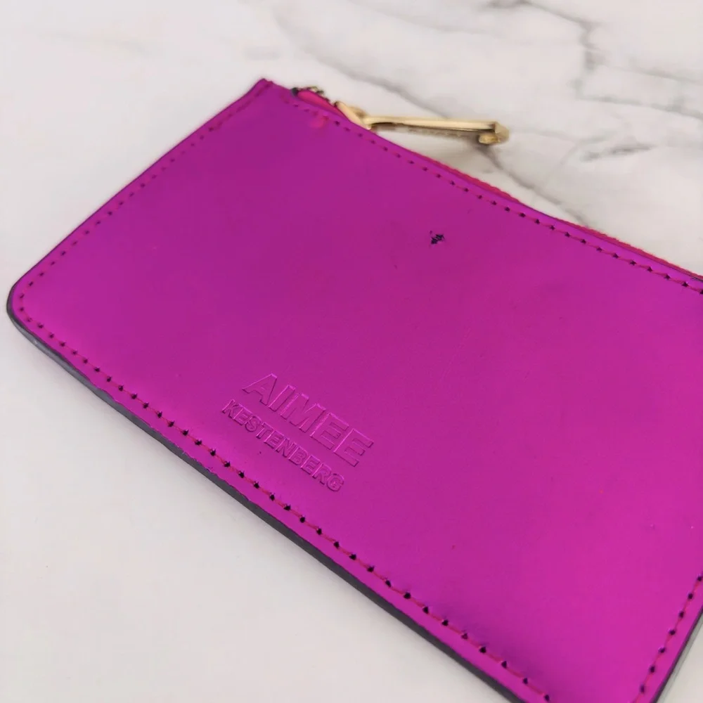 Aimee Kestenberg Metallic Sheen Fuchsia Leather Zipper Card Holder‎